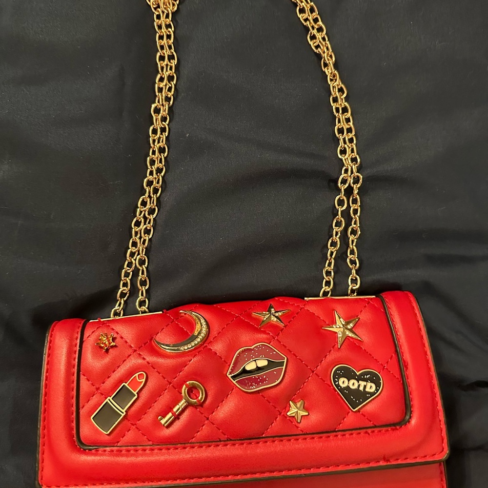 Aldo Red Quilted Crossbody Bag with Gold Chain